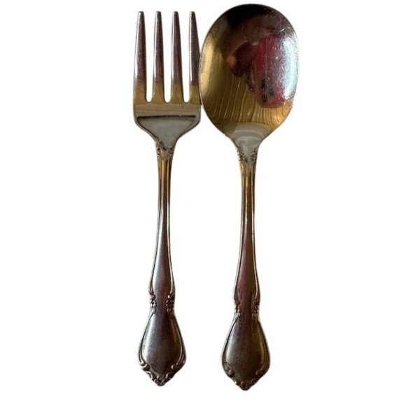OneidaCraft Deluxe Stainless Serving Fork & Spoon Set - Picture 1 of 6